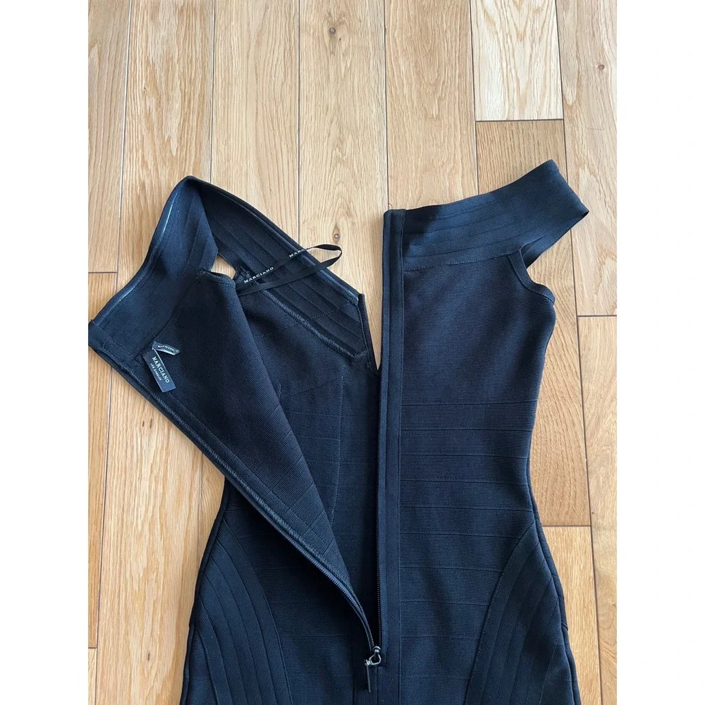 Marciano Kandice Off Shoulder Bandage Bodycon Black Dress Deep V Sz XS